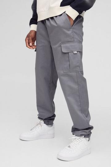 Slim Fit Elasticated Waist Woven Tab Cuffed Cargo Trousers charcoal