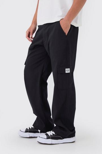 Relaxed Fit Fixed Waist Woven Tab Cargo Trousers black