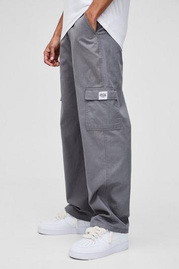 Relaxed Fit Fixed Waist Woven Tab Cargo Trousers charcoal