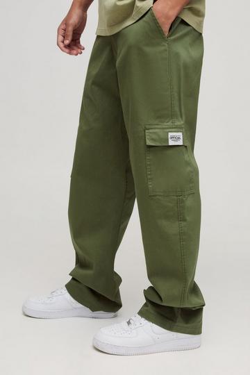 Baggy Cargo Broek Met Tailleband En Geweven Label khaki