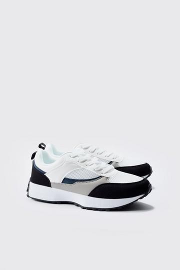 Faux Suede Mesh Trainer white