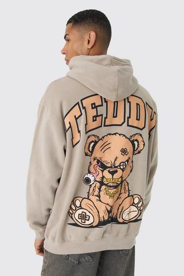 Oversized Evil Teddy Large Scale Print Hoodie taupe