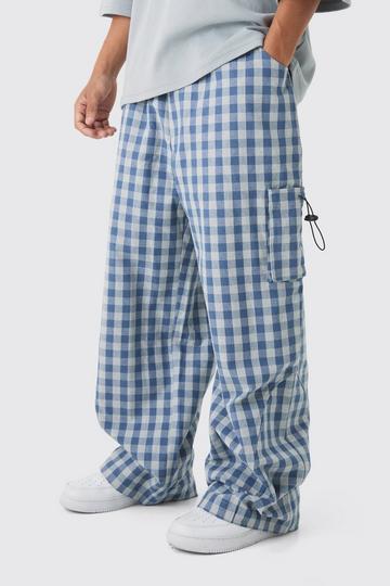 Geweven Geruite Parachute Broek blue