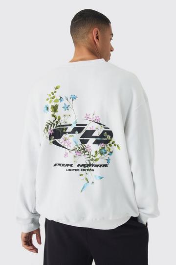 Oversized Extended Neck Floral Printed Sweatshirt white