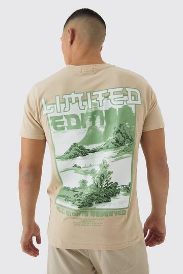 Slim Limited Edition Landscape Back Print T-Shirt sand