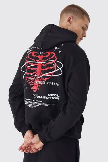 Oversized Skeleton Heart Back Print Hoodie black