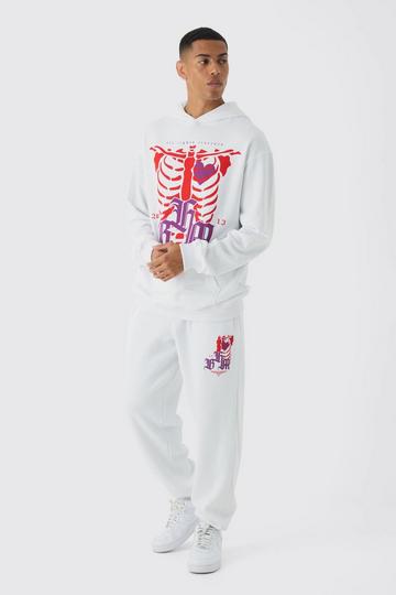 Oversized Skeleton Heart Graphic Tracksuit white