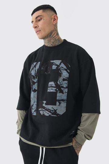 Tall Oversized Half Sleeve Faux Layer 13 Applique Sweatshirt black