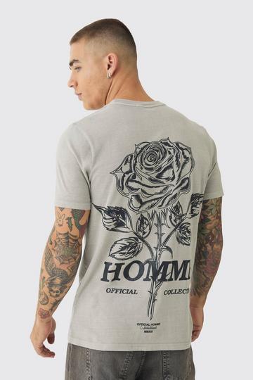 Gebleekt Slim Fit Bloemen T-Shirt Met Rugopdruk stone