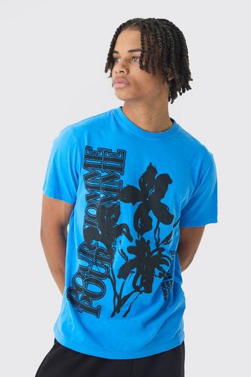 Slim Washed Floral Print T-Shirt blue