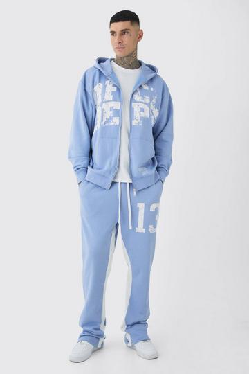 Blue Tall Oversized Zip Through OFCL Gusset Hooded Tracksuit