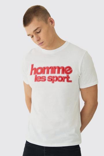 White Slim Homme Les Sport Printed T-Shirt