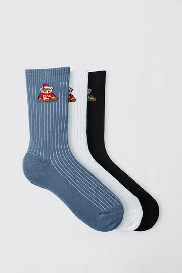 3 Pack Teddy Bear Christmas Socks multi