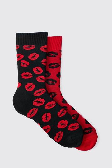 2 Pack Kiss me Santa Socks multi