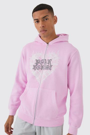 Pour Homme Heart Print Zip Through Hoodie pink