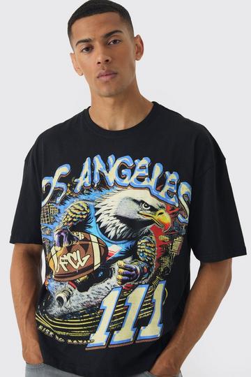 Oversized Boxy Large Scale Eagle Varsity Print T-Shirt black