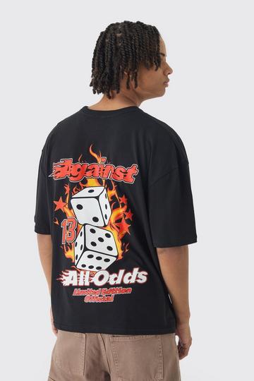 Oversized Boxy Flame Dice Back Print T-Shirt black