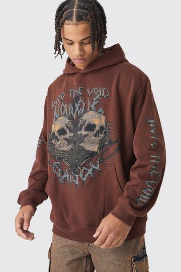 Oversized Washed Skull Graphic Hoodie chocolate