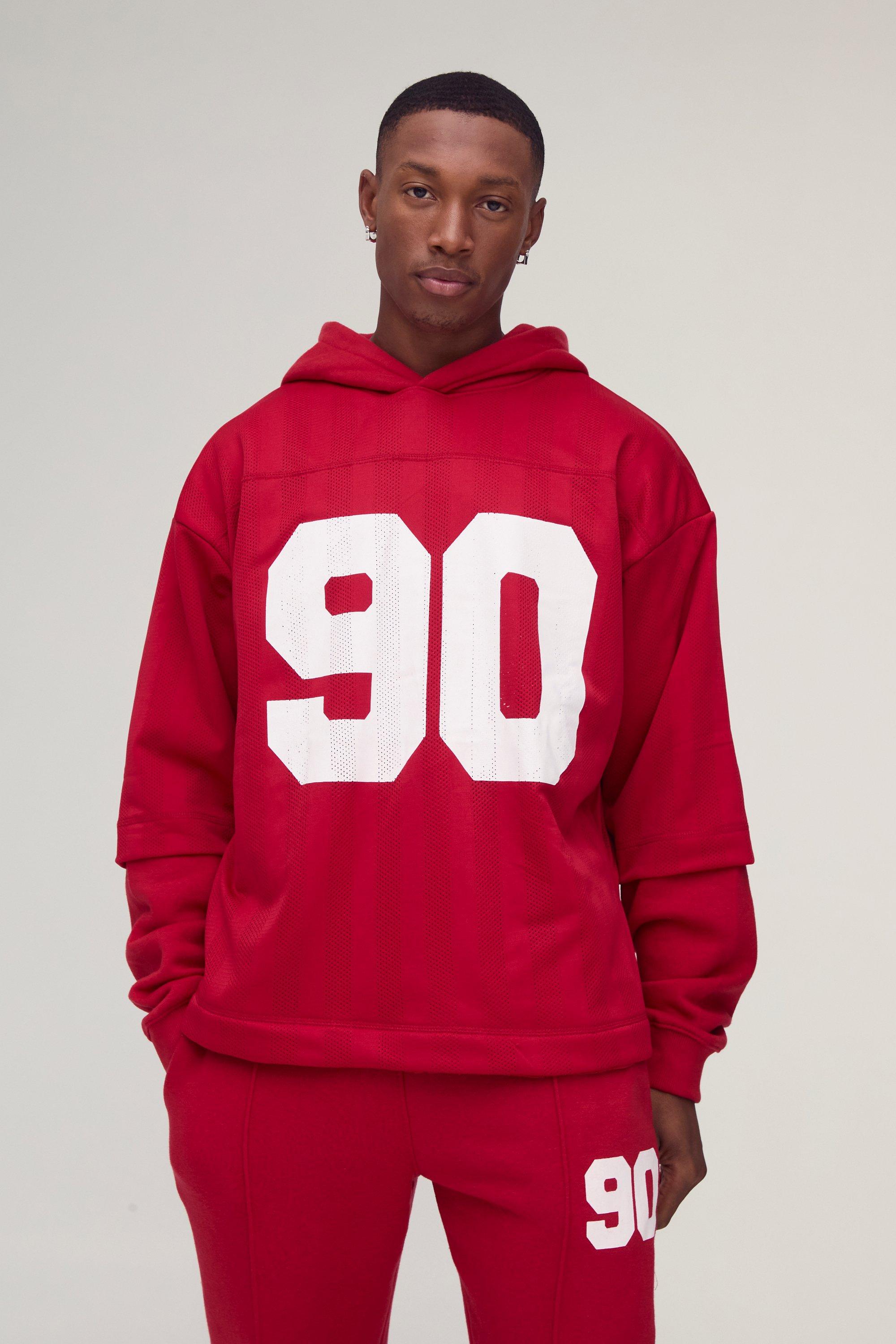 Oversized 90 Printed Football Tee Overlay Hooded Tracksuit