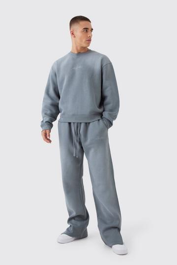 Blue Oversized Man Spray Wash Sweatshirt Tracksuit