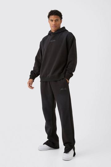 Black Oversized Man Spray Wash Hooded Tracksuit