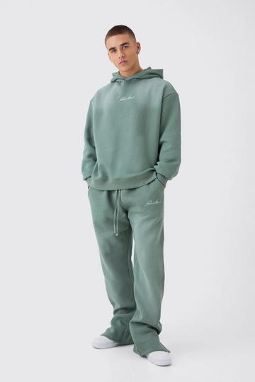 Oversized Man Spray Wash Hooded Tracksuit forest