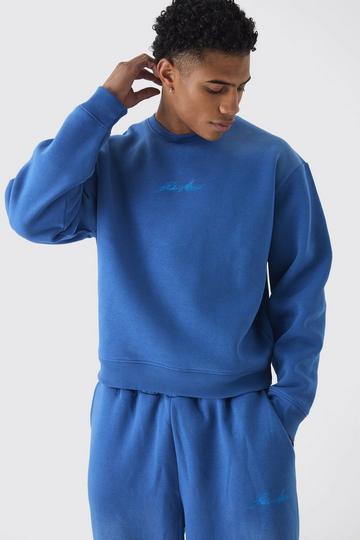 Oversized Boxy Man Spray Wash Sweatshirt cobalt