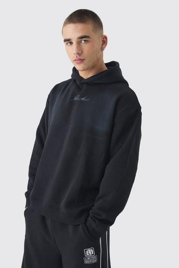 Black Oversized Man Spray Wash Hoodie