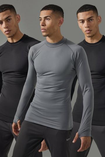 Man Active 3 Pack Long Sleeved High Neck Base Layer multi