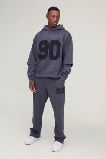 Oversized 90 Printed Football Tee Overlay Hooded Tracksuit charcoal