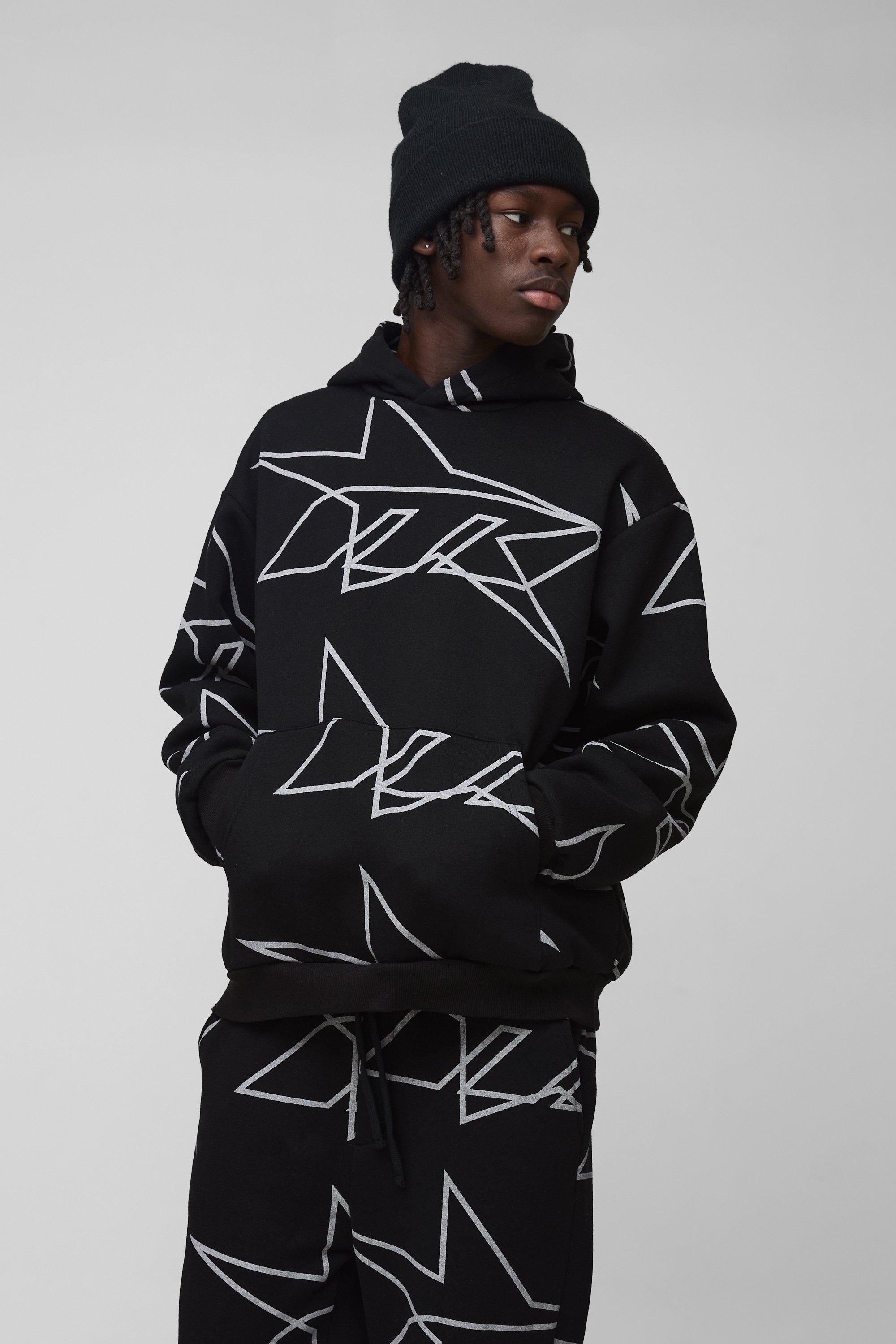 All over man printed hooded tracksuit black 2025