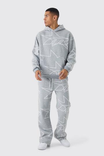 Oversized Flared Sterren Trainingspak Met Capuchon, Print, Gusset Detail grey marl