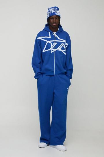 Oversized Boxy Sterren Trainingspak Met Vest En Capuchon cobalt