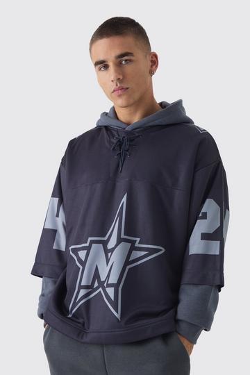 Oversized Boxy Mesh Sterren Hockey Top Met Laagjes black