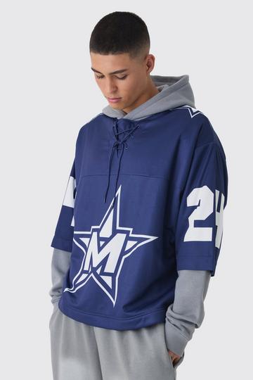 Oversized Boxy Mesh Sterren Hockey Top Met Laagjes navy