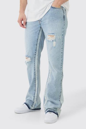 Tall Slim Flare Gusset Detail Distressed Panel Jeans ice blue