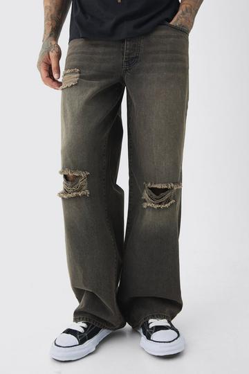 Tall Baggy Rigid Brown Wash Ripped Knee Jeans brown