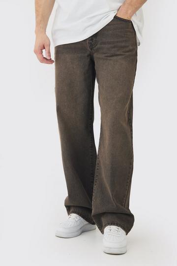 Brown Tall Baggy Rigid Double Waistband Denim Jeans