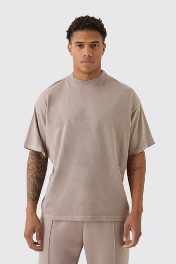 Oversized Extended Neck Washed T-shirt taupe