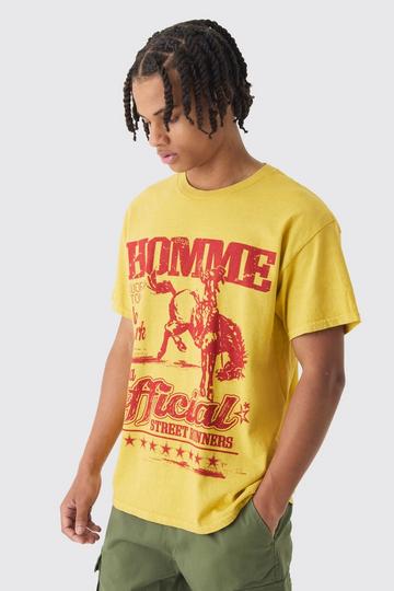 Yellow Rodeo Print Washed T-Shirt