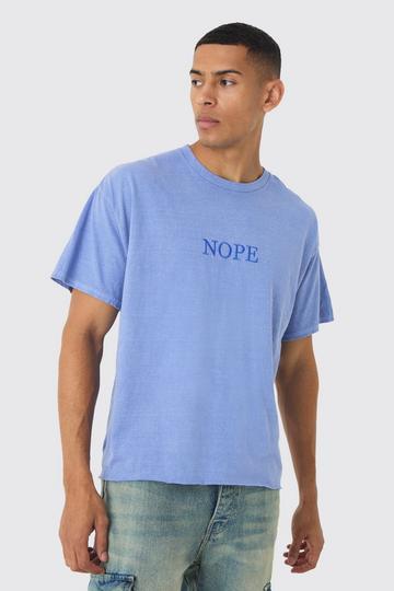 Oversized Boxy Washed Nope Embroidered T-Shirt cobalt