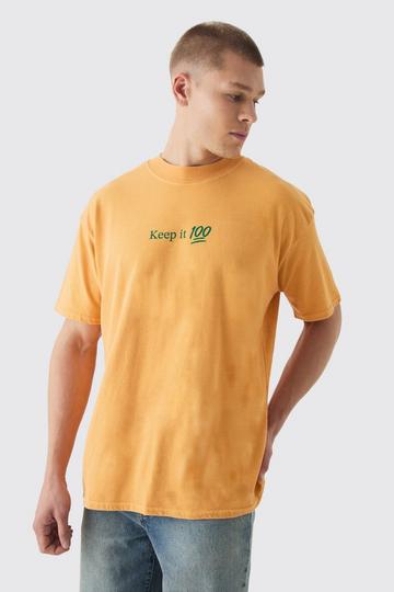 Yellow Oversized Extended Neck Washed Keep It Real Print T-Shirt