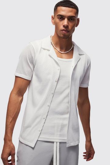 Slim Fit Pleated Revere Shirt white