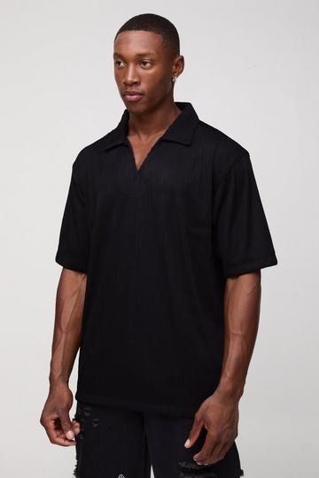 Oversized V-Neck Pleated Overhead Shirt black