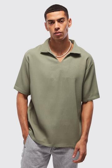 Khaki Oversized V-Neck Pleated Overhead Shirt