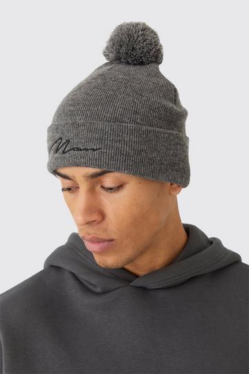 Man Signature Bobble Beanie grey