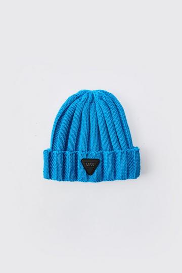 Rubber Branded Chunky Beanie blue