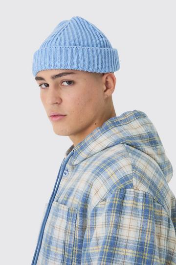 Blue Ribbed Micro Beanie