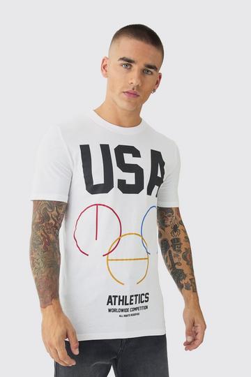 Muscle Fit USA T-Shirt Met Print white