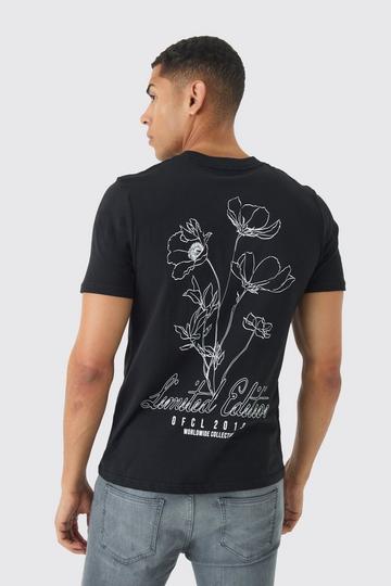 Slim Stencil Floral Back Printed T-Shirt black